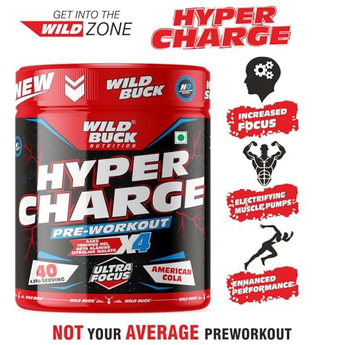 Image of WILD BUCK Wild Pre-X4 Hardcore Pre-Workout Supplement powder with Creatine Monohydrate, Arginine AAKG, Beta-Alanine, Explosive Muscle Pump -For Men & Women [40 Servings, American Cola] Free Shaker