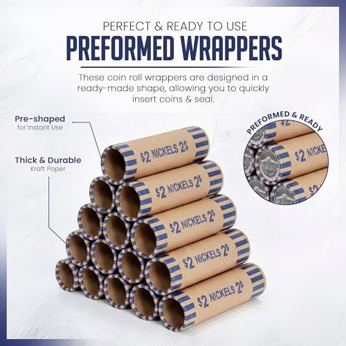 Image of PM Company 83 Pcs Preformed Nickels Coin Wrappers Rolls ABA Color-Coded