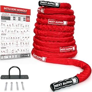 Next Alpha Battle Rope – Cuerde de Batalla – 38mm/50mm, 9m/12m/15m – Funda de Protección – Anclaje a La Pared