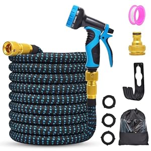 Tuinslang 15 m/30 m/45 m flexibele tuinslang waterslang met 3/4 inch en 1/2 inch massieve messing aansluitingen, 10 functiesproeiers, flexibele slang