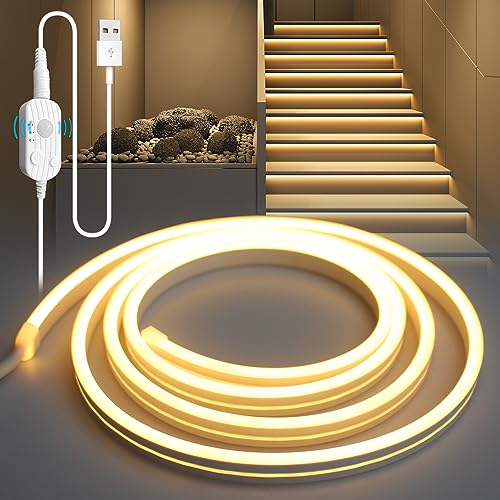 YOODI Ledstrip met bewegingsmelder, 2 m, warm licht, flexibele pvc-snijdbaar, trapverlichting met 3 modi, sensor-ledstrip met timerfunctie voor keukenkast