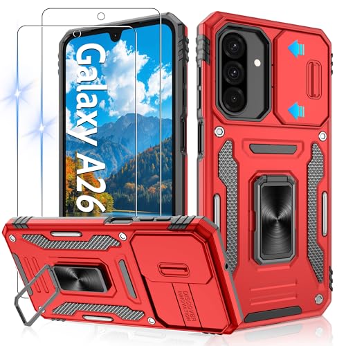 Coque Samsung A26 5G avec protection caméra et support anneau rouge