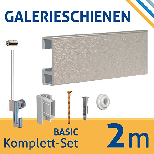 Art & More Cimacios -, rieles galería-Completamente-Set con Tornillo Giratorio 2 m, Plata