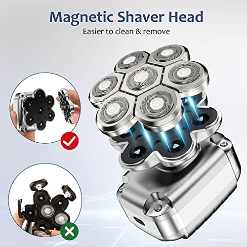 Electric Razor Bald Head Shaver: 7D Magnetic Head Shaver For Bald Men Wet And Dry Detachable Waterproof Balder Rotary Shaver Cordless Rechargeable Bald Hair Clippers With Beard Nose Trimmer #TOP2
