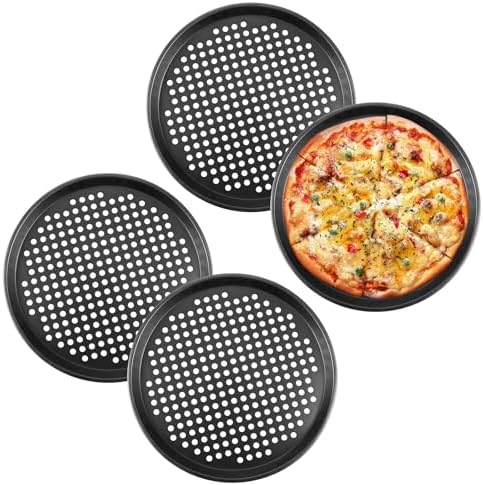 Lybunair Antihaftbeschichtetes Rundes Pizzablech – Gelocht Mit Bienenstock-Design, Abnehmbar, Für Knusprige Pizzen, Kuchen Und Pasteten