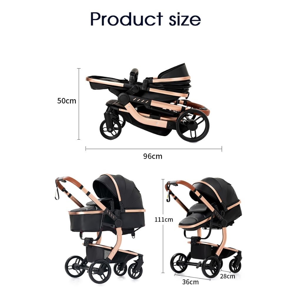 3 in 1 Kinderwagen Weiß verstellbar mit Autositz Zubehör Kompakt zusammenklappbar