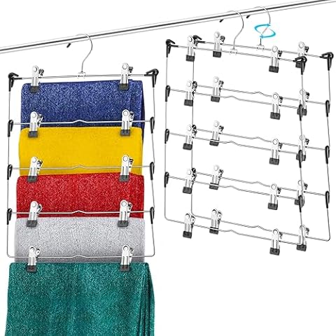 DEILSY™ 5-Tier Skirt Hangers with Clips (3 PK) Pant Hangers Space Saving Multiple Hangers in one Clothes Hangers with Clips Multiple Pants Hangers for Closet Bottom Hangers Metal Hangers with Clips Cover