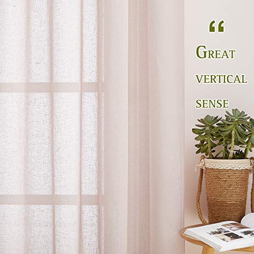 NICETOWN Linen Blend Semi Sheer Curtains 63" L for Nursery, Decorative Grommet Flax Texture Semitransparent Casual Window Treatment Privacy Protect for Flat/Apartment, 52" W, 2 PCs, Dusty Blush