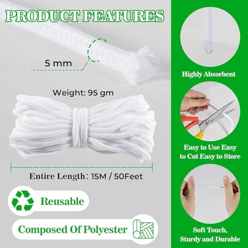 Image of Casa De Amor 50 Feet Self-Watering Wick Cord, Automatic Watering System for Vacation Plant Care, DIY Potted Sitter Rope for Indoor Use (Pack of 8)