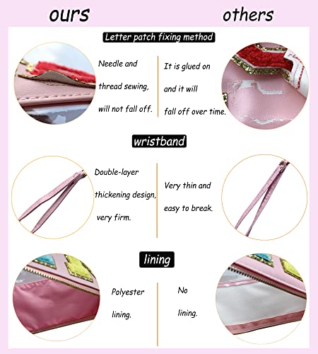 Image of Chenille Letter Clear Bag Purse Multi-purpose Transparent Waterproof Snacks Makeup Tote Bag with Wrist Strap