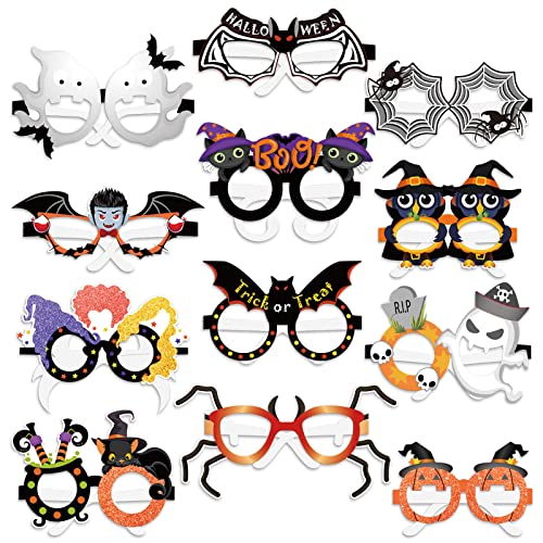 Qpout 24PCS Occhiali da Vista Halloween novità Occhiali Decorativi di Carta Divertenti Zucca Spaventoso Ragno Pipistrello Cosplay Halloween Party Decorazioni Bomboniere Forniture per Bambini Adulti