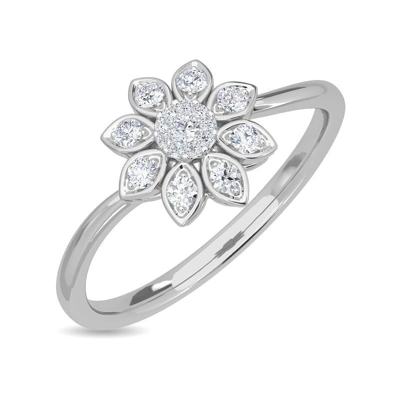 Image of KISNA 14k / 18k Real Gold & Diamond Ring | Diwali, Rakhi Rakshabandhan Gift for Sister /Bhabhi /Women | With Certificate of Authenticity & BIS-Hallmarked Gold Jewellery | Dahlia Diamond Ring