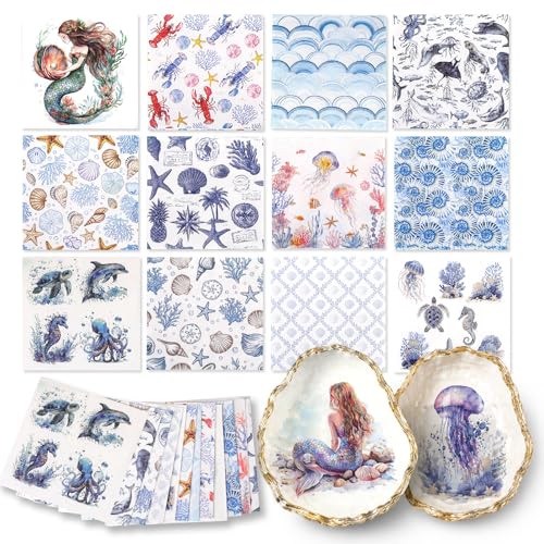 120pcs Coastal Napkins for Decoupage 12 Designs 5 x 5 3-Ply Cocktail Napkins for DIY Crafts Summer Beach and Nautical Ocean Party Decor