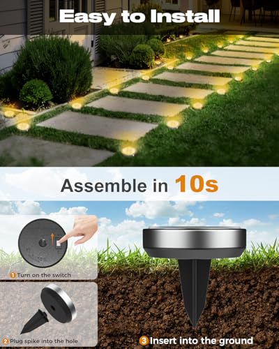 btfarm 10 Stück Solar Bodenleuchten Aussen, 8 LED Gartenbeleuchtung Solar Wasserdicht Boden Solarleuchten, Solarlampen für Außen Garten Rasen Auffahrt Gehweg Patio, Warmes Weiß 4
