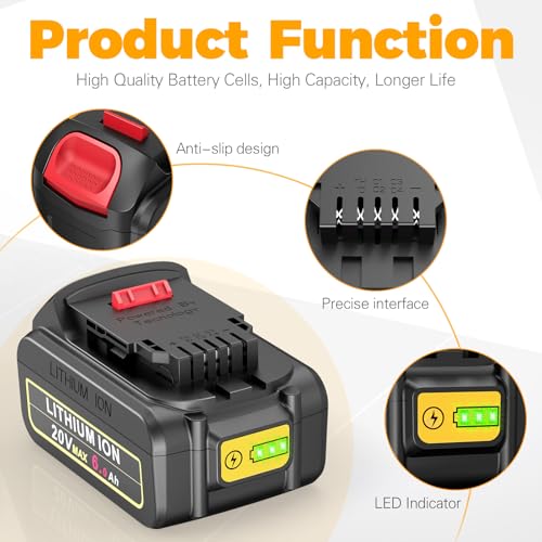 Image of Futurebatt 6.0Ah 20V Max Battery for DEWALT Lithium Battery Replacement for Dewalt 20 Volt Tools DCB206 DCB205 DCB204 DCB203 DCB201 DCB200 DCB181 DCB180 DCD DCF DCG DCS Series (Pack 4)