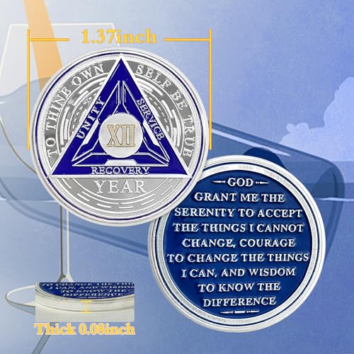 Image of Imasoner 12 Year Sobriety Coin Alcoholics Anonymous Medallion Sobriety Chip Anniversary Token Recovery Gift