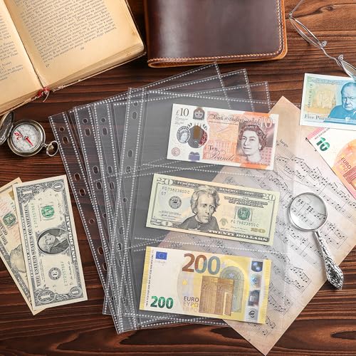 30 Pockets Archiv-Banknotenblätter – 10 Seiten säurefreie Währungs-Schutzschalen für Scheine, Briefmarken, Gutscheine IN02010