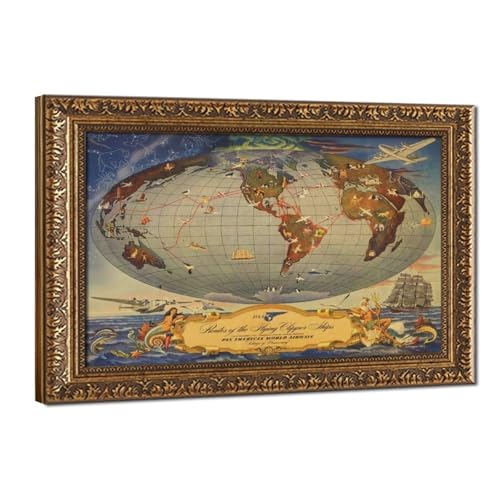 PanAmerican Flying Ship Routes 1941 toile murale vintage grand format 50x75 cm