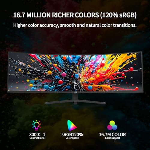 Image of ZZA Ultrawide 49 Inch Curved Monitor 5120x1440P 165Hz Large Computer Monitor 5K Dual Quad High Definition 1500R Curved AMD FreeSync 120% sRGB Height Adjustable, HDMI 2.1 & DP 1.4, VESA Mount, Black