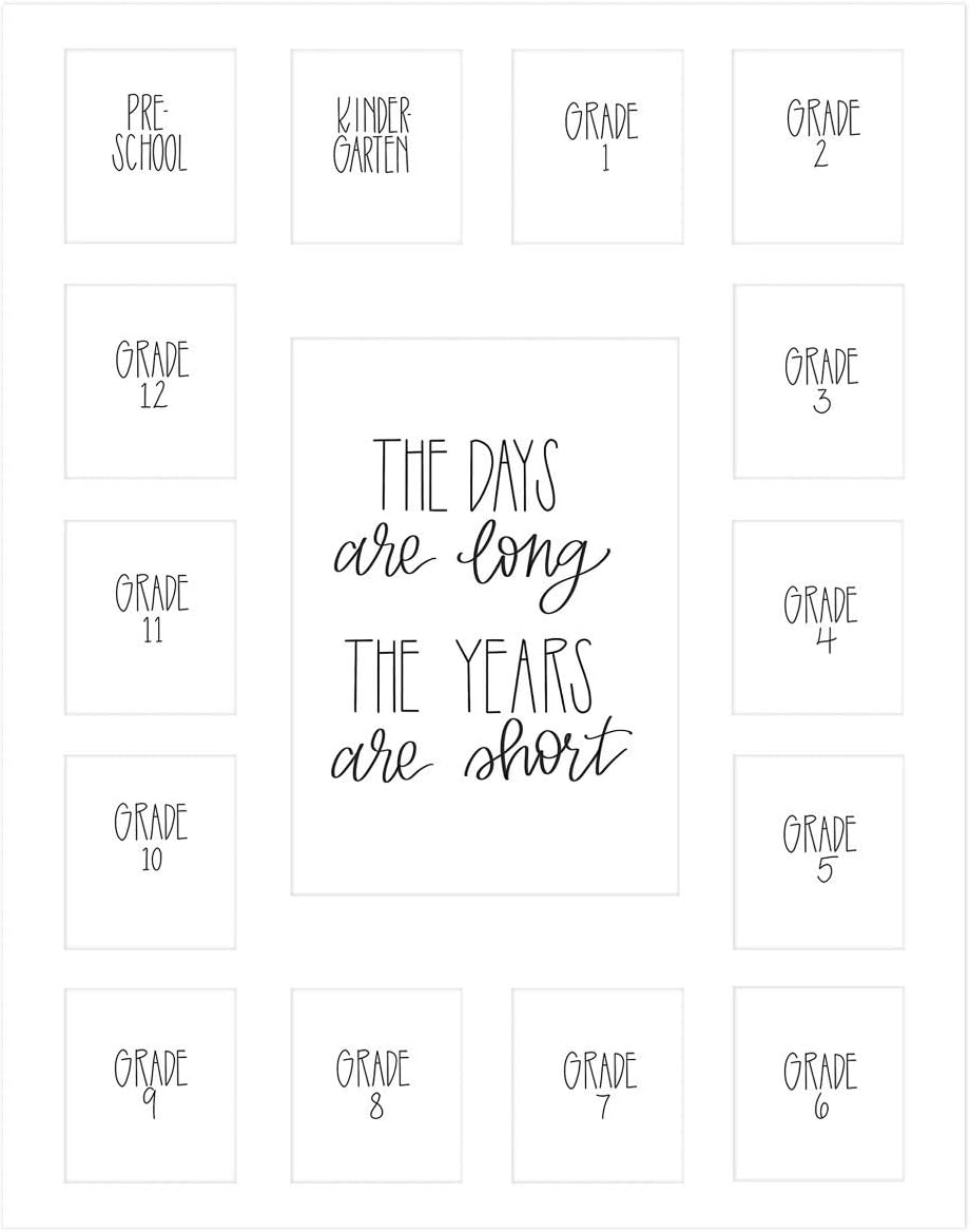 Rustic Red Door Co. School Days Picture Mat with Multiple Openings, Photo Collage, The Days Are Long, No Frame, Pre-School & Kindergarten to 12th Grade (Black, 15 Openings, 2 Pre-School)