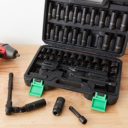 Amazon Brand - Denali 46-Piece 3/8-Inch Drive Shallow and Deep Socket Set and 72-Teeth Reversible Ratchet, SAE/Metric Size, with Carrying Case