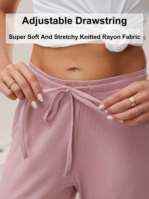 HEARTNICE 2 Pack Women's Pajamas Pants with Pockets Wide Leg Lounge Casual Loose Comfy Stretch Rib Yoga Sweatpants - Image 3