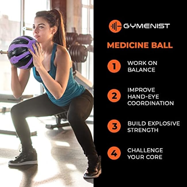 GYMENIST Rubber Medicine Ball with Textured Grip, Available in 9 Sizes, 2-20 LB, Weighted Fitness Balls,Improves Balance and Flexibility - Great for Gym, Exercise, Workouts