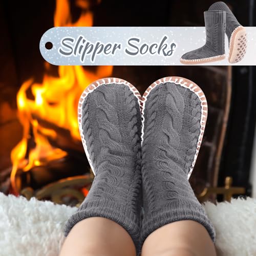Foaincore Women's Slipper Socks with Soles Knit Non Skid Socks Indoor Winter Thick Lined Slipper Socks, Size 9-113