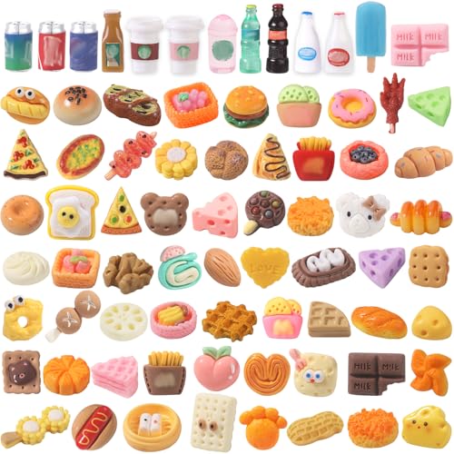 DULEFUN 100pcs Miniature Foods Drink Bottles Toys, Mixed Mini Resin Food Drinks Figures Pretend Play Kitchen Game Party Favor Toy for Dollhouse Accessories Decorations