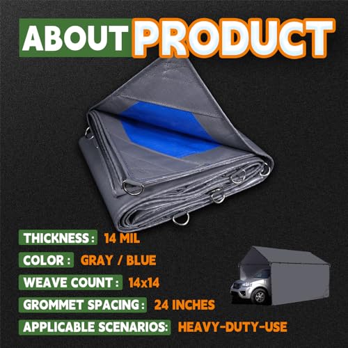 RAINDEWAY Tarps Heavy Duty Waterproof 6x8 Feet -14 Mil Super Heavy Duty Tarp with Metal Rings and Reinforced Corners and Edges, UV Resistant, Multipurpose Poly Tarp,Blue/Gray Tarp by RAINDEWAY - Image 6