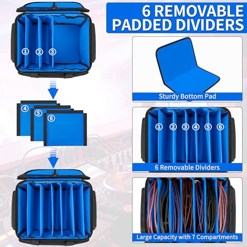 Image of IBVIVIC DJ Cable File Bag with 6 Detachable Dividers High Capacity Gig Cable Bag for Cords,DJ Gear,Sound Instrument and Accessories, Blue