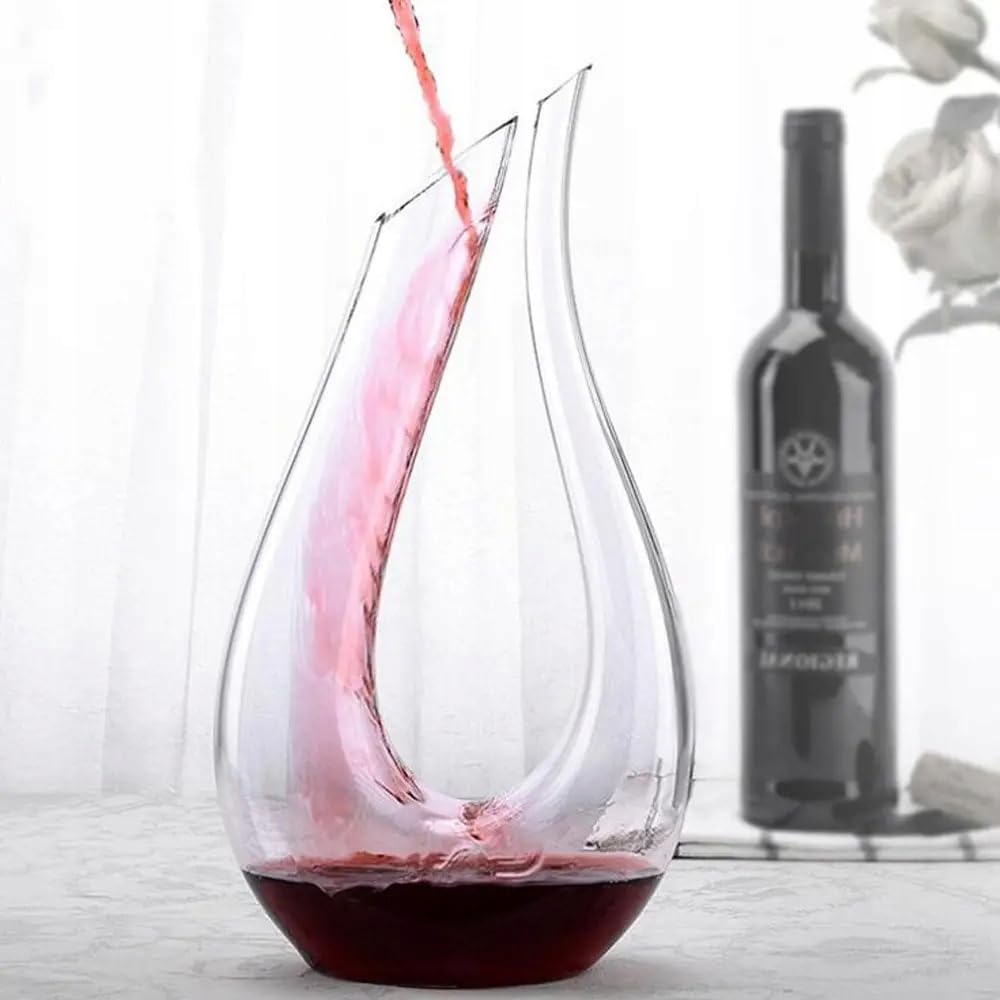 Caraffa per vino da 1,5 l, in vetro di cristallo, elegante decanter per vino rosso, vino bianco e vino rosato – Aeratore per vino fatto a mano per uno sviluppo ottimale – Caraffa decantatrice da 1500