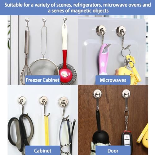 GGTTNRT Magnetic Hooks, 31Lb Magnet Hooks, Strong Magnetic Hooks for Fridge Magnet Hooks for Hanging Camping, Kitchen (Silver, 6PCS) - Image 3