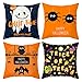 Housse de coussin Halloween 4 pièces Orange et Noir Housse de coussin Happy Halloween Lin Housse de coussin Décoration 45,7 x 45,7 cm