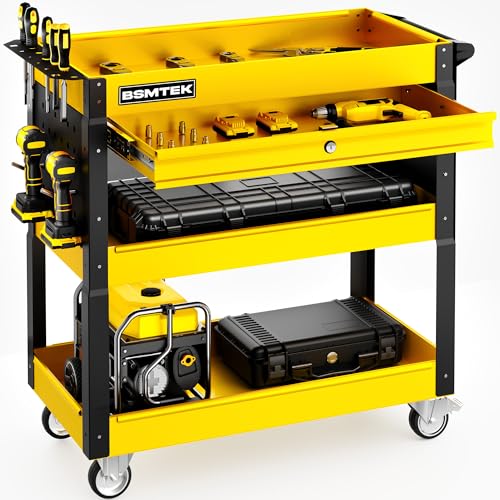 4 Tier Rolling Tool Cart on Wheels with Mechanic Tool Cart with Locking Drawer-Metal, 400LBS Load Capacity Heavy Duty Utility with Pegboard for Repair Shop, Garage, Warehouse, Workshop