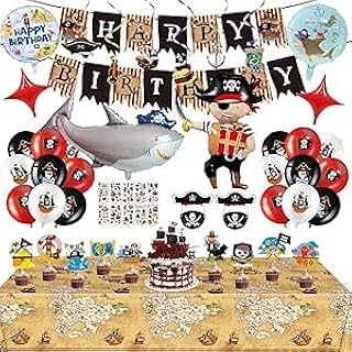 48 pièces anniversaire pirate, Comprend Bannière, Décoration de gâteau, Ballons en latex, Autocollants de tatouage, Ballons en aluminium d'anime, Masques pour les yeux, Chapeaux, bateau pirate Nappe