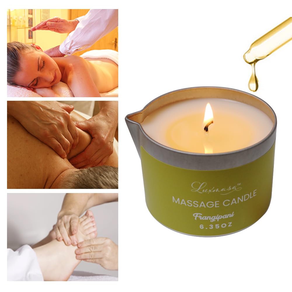 Bougie de massage pour traitement du corps - Lotion nourrissante infusée à l'huile de jojoba - 180 g (parfum frangipanier)