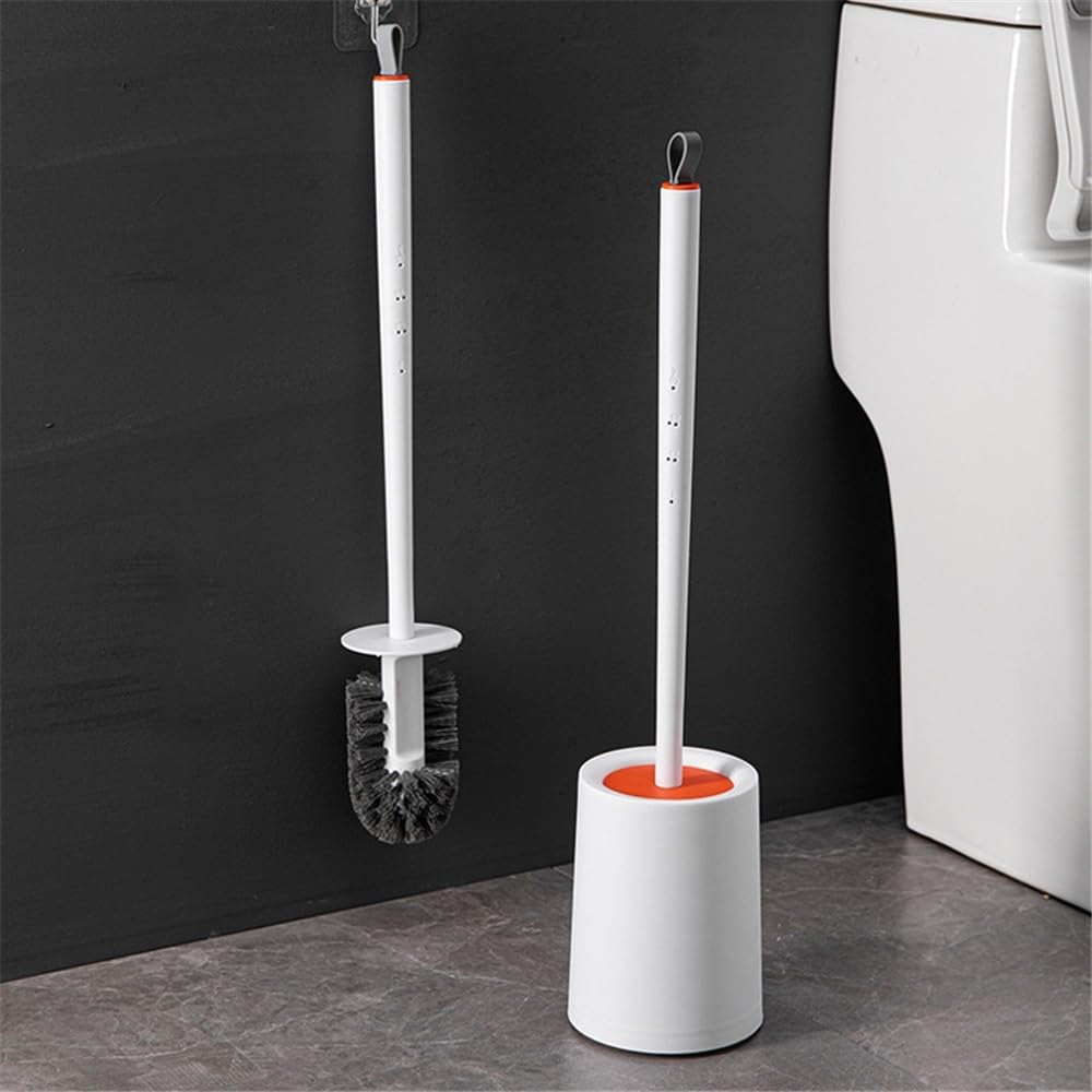 Escobilla de Baño Cepillo de baño doméstico, Cepillo Mango Largo con Base Escobillas de Inodoro(Blanco)