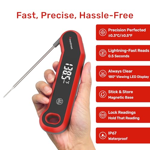 S1 Meat Thermometer Digital - 0.5s Instant Read, Food Cooking Thermometer Precise ±0.3℃, IP67 Waterproof, Magnetic Store, Large Bright LED Display, Home Kitchen BBQ Grill Oven - Image 3