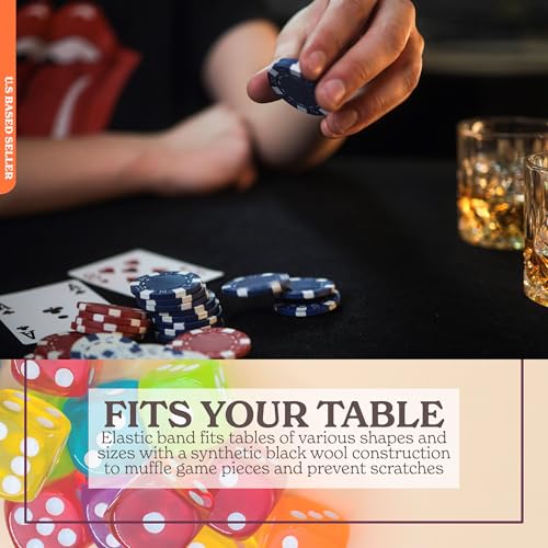 Jigitz Felt Poker Table Cover Round Fitted - 36-48in Stretch Fit Black Felt Card Table Cover - Table Cloth Protector for Mah Jong, Poker, Dominoes and Casino Game Night