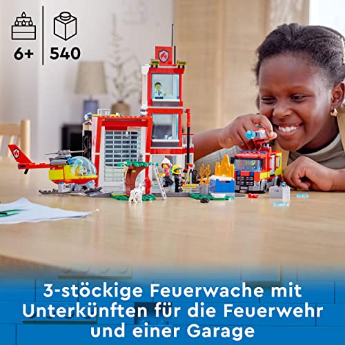 LEGO 60320 City Feuerwache, Feuerwehr-Spielzeug für Kinder ab 6 Jahren mit Garage, Feuerwehrauto und Hubschrauber… – Bild 3