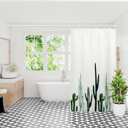Image of Tension Curtain Rod White Shower Rod 40-185IN Long Curtain Rods No Drilling Adjustable Tension Rods of Shower or Bathroom Outdoor Window Patio Diameter 1.26In