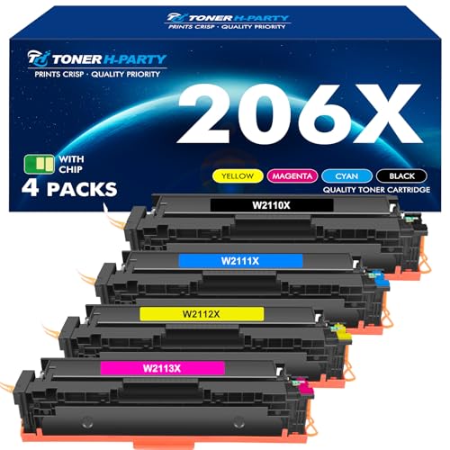 206X 206A Toner Cartridges 4 Pack High Yield M283fdw N283cdw Set Compatible Replacement for HP 206X 206A Color Laserjet Pro MFP M283cdw M255dw M283 Printer Ink (with Chip, Black Cyan Yellow Magenta)