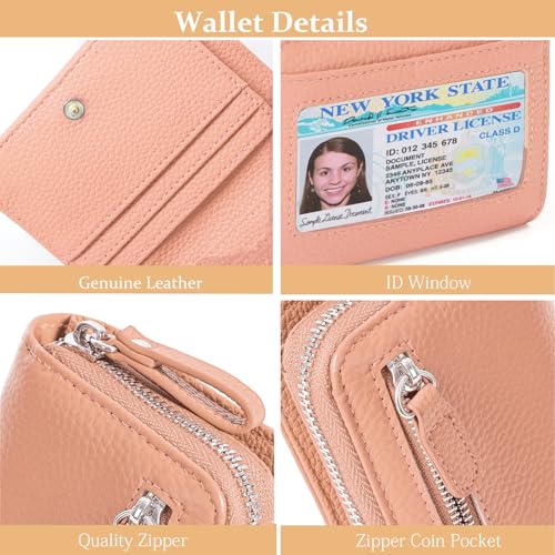Image of Genuine Wallet Women RFID Blocking Card Holder, Small Leather Womens Wallet with Zipper ID Window Coin Pocket