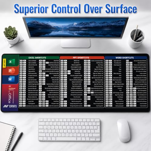 Image of Ant Esports Microsoft Office Shortcuts Mouse Pad 300 x 800 mm Extended Desk Pad for Excel Word PowerPoint Office Desk Mat Non-Slip Rubber Base Stitched Edges