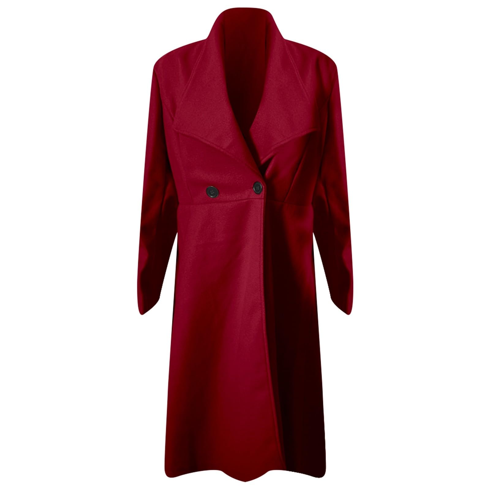 Generisch Manteau long pour femme en mélange de laine pour l'hiver avec col à revers, ceinture à la taille et doublure intérieure entièrement doublée, trench élégant en coupe grande taille