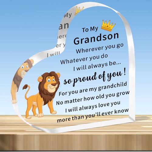 Image of JMIMO Grandson Gifts Grandson Heart Shaped Acrylic Plaque Grandson Birthday Gifts from Nany Grandad,Grandson Christmas Graduation Gift Ideas