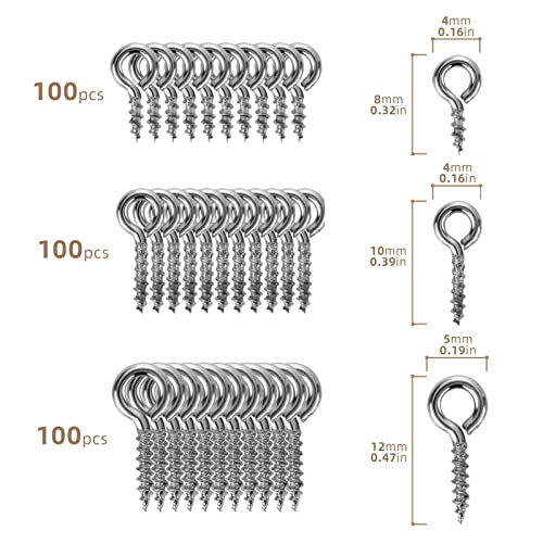 Thinp 300 Stück Kleine ösenschraube,Schraube ösenhaken Gewinde Schraubhaken Kleine Schraubösen Edelstahl Metall Ringschrauben Silber Schraub ösennadeln,für DIY Anhänger Schmuckherstellung
