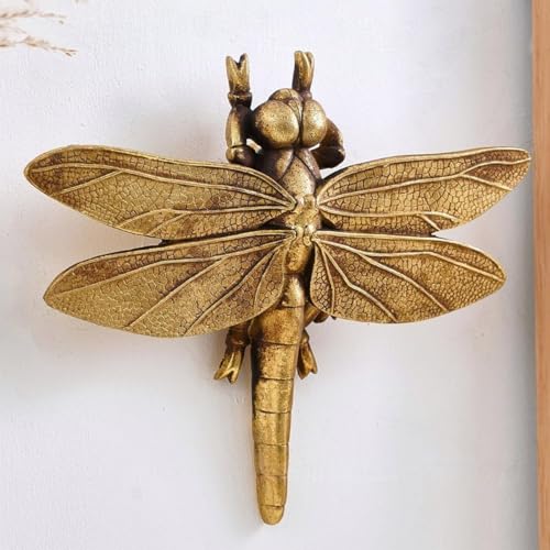 Gold Dragonfly Wall Art, Gold Insect Animal Sculptures Wall Decor Resin Animal Wall Hanging Decoration for Living Room Bedroom Kitchen Gift Modern Home Decor (Dragonfly)