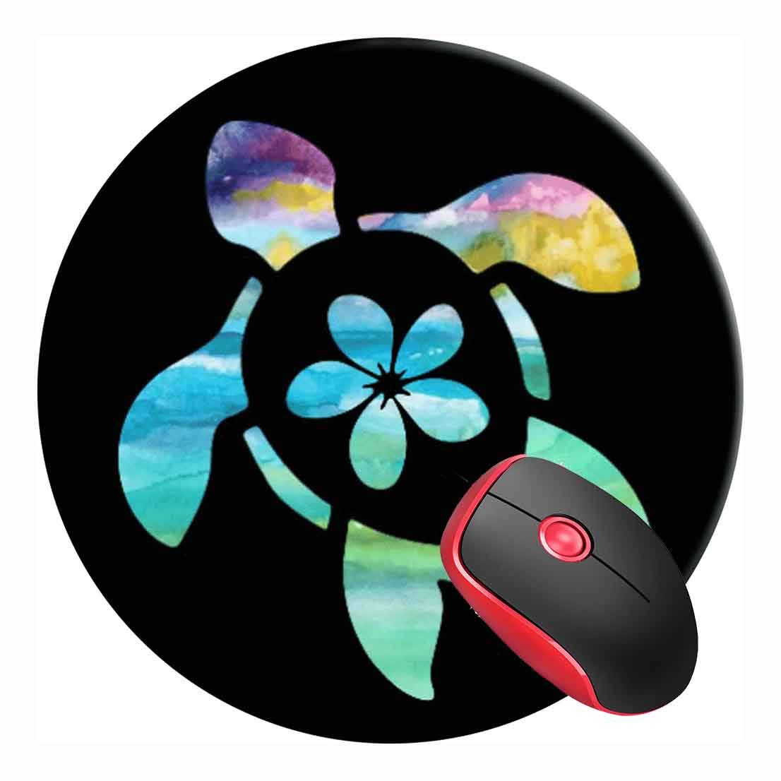 Sea Turtle Hawaiian Mouse Pad, Round Mousepad With Non-Slip Rubber Base for Laptop and Computer